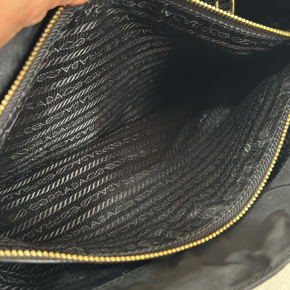PRADA Tessuto Tote Bag Nylon with Gold Triangle Large Logo Plate Shoulder Bag - Picture 14 of 16